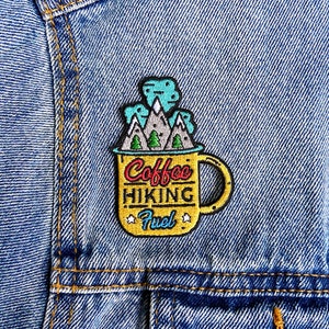 Coffee Hiking Fuel Iron-on Patch, Sew, Embroidered, Mug, Mountains, Nature, Hike Adventure image 3