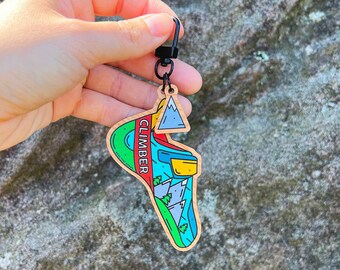 Climber Adventure, Bouldering, Rocks Mountains Wooden Keychain