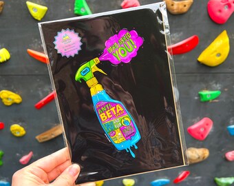 Neon Climbing A5 Anti-Beta Spray Bottle Art Print, Home Decor, Bouldering, Sports, Climber Art