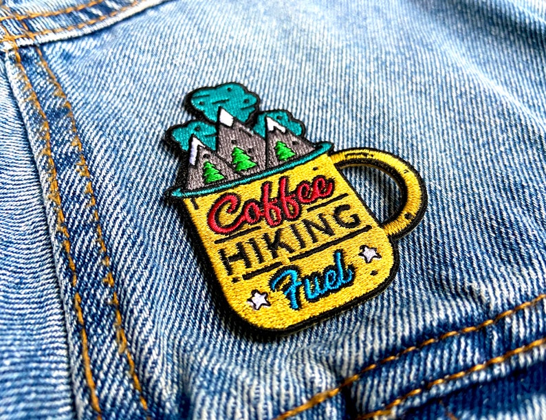 Coffee Hiking Fuel Iron-on Patch, Sew, Embroidered, Mug, Mountains, Nature, Hike Adventure image 4