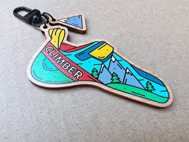 Climber Adventure, Bouldering, Rocks Mountains Wooden Keychain image 3