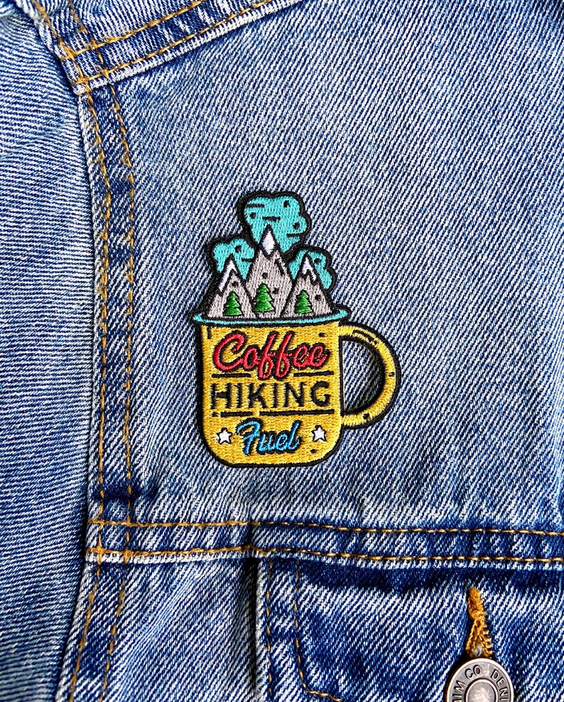 Coffee Hiking Fuel Iron-on Patch, Sew, Embroidered, Mug, Mountains, Nature, Hike Adventure image 3