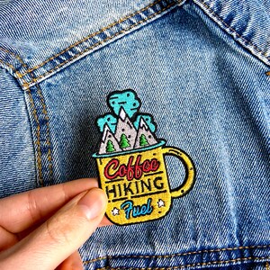 Coffee Hiking Fuel Iron-on Patch, Sew, Embroidered, Mug, Mountains, Nature, Hike Adventure image 5