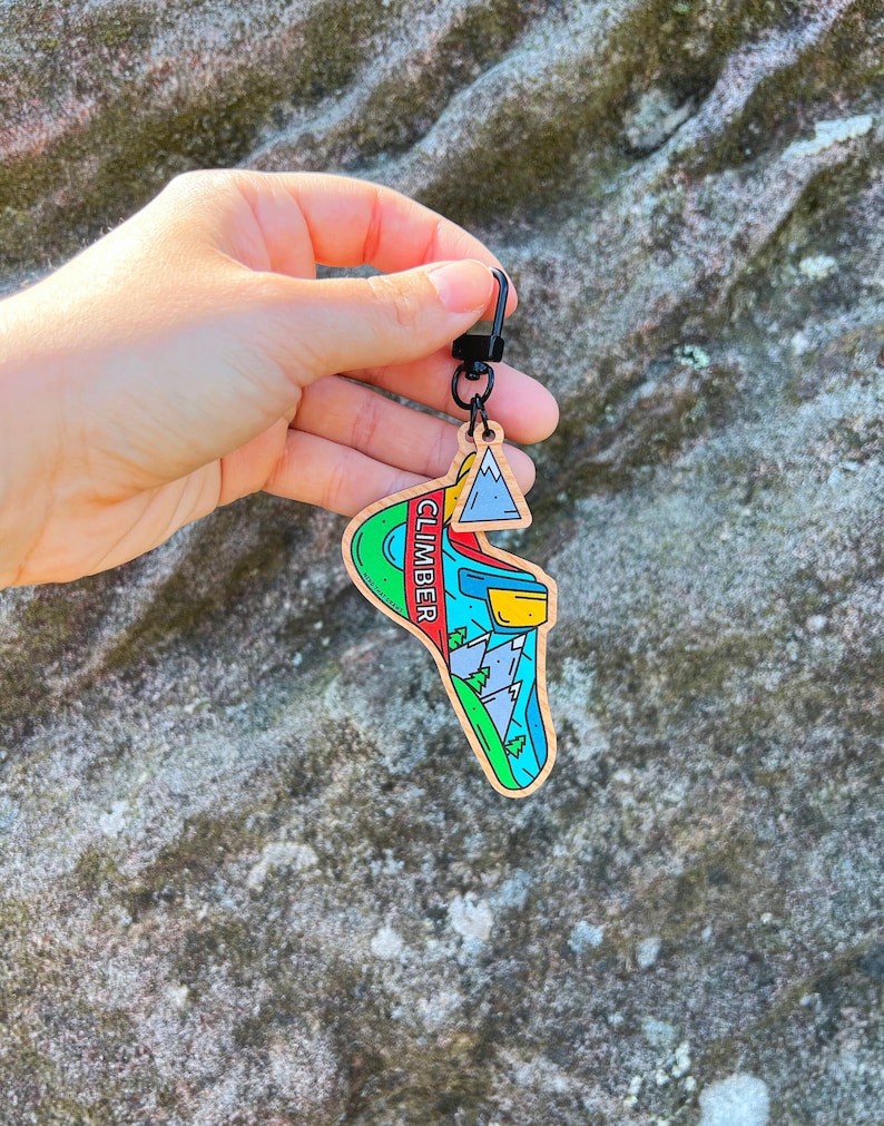 Climber Adventure, Bouldering, Rocks Mountains Wooden Keychain image 1