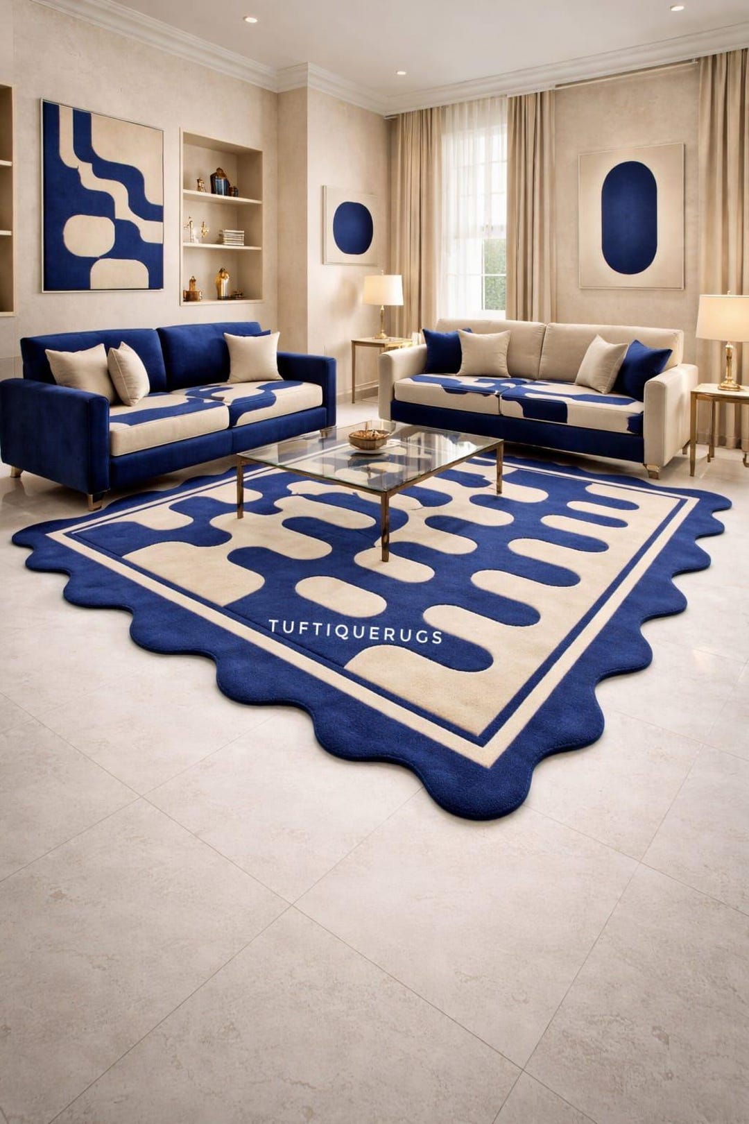 Hand Tufted Blue Abstract Wool Area Rug | Custom Size - Etsy
