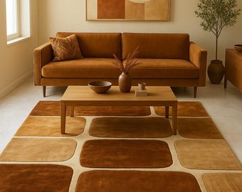 Hand Tufted Modern Geometric Rug | Beige & Terracotta Area Carpet | Soft Contemporary Living Room Rug