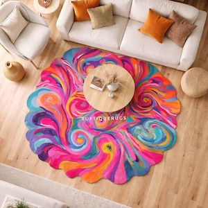 Bunter Boho runder Teppich Handgemachter getufteter Wollteppich für Wohnzimmer-Dekor