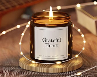 Grateful Heart Soy Wax Candle, Elegant Wellness Gift, 4oz Amber Jar
