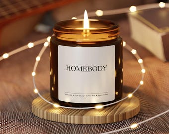 Homebody Soy Candle, Minimalist Amber Jar, Cozy Vegan Gift