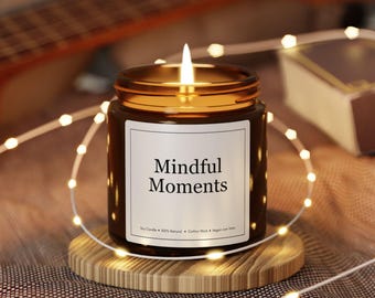 Mindful Moments Candle, 4oz Soy Candle, Meditation Candle, Self Care Gift, Relaxing Candle, Minimalist Amber Jar Decor
