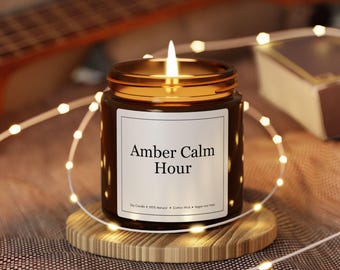 Amber Calm Hour Soy Candle, 4oz Relaxation Candle, Self Care Gift, Minimalist Candle, Cozy Home Decor, Small Soy Candle