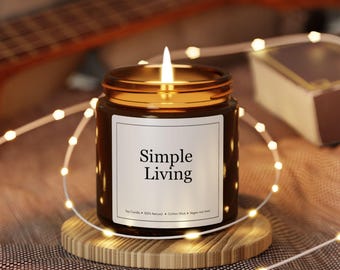 Simple Living 4oz Soy Candle, Minimalist Amber Jar Candle, Hand Poured Vegan Scented Candle, Small Batch Non-Toxic Home Decor Gift