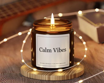 Calm Vibes Candle, 4oz Soy Candle, Relaxing Candle, Self Care Gift, Meditation Candle, Minimalist Amber Jar Decor