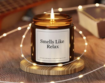 Smells Like Relax Candle, 4oz Soy Candle, Relaxing Candle, Self Care Gift, Minimalist Amber Jar Candle, Cozy Home Decor