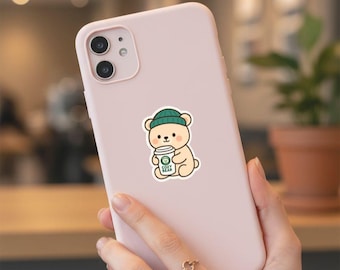 Cozy Bear Coffee Vinyl Sticker, Viral Bear Mug Cup, Kiss-Cut Decal (3" x 4")