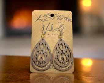 Wooden Teardrop Earrings / Nature Inspired / Laser cut / Light Weight / Bohemian / Rustic / Earthy Style / Botanical