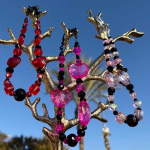 Glittering Gothic Style Hearts Beaded Phone Strap, Bag Charm,E-Reader Strap, Keychain Wristlet