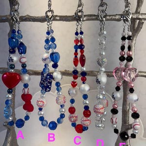 Dodgers Fans Girly Baseball Beaded Strap, Bag Charm, Keychain Wristlet