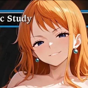 May include: A trading card featuring the text Rhystic Study at the top with a mana cost symbol. The illustration depicts a character with long orange hair, blue eyes, and small blue earrings, shown from the chest up against a dark background.