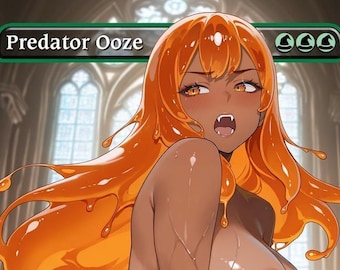 May include: Illustration of a dark-skinned character with orange, flowing hair and a suggestive expression. The character has sharp teeth and is partially nude. The text "Predator Ooze" is displayed at the top of the image.