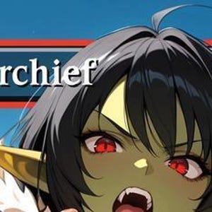 May include: An anime-style illustration of a goblin character with green skin, red eyes, and black hair. The text "Goblin Warchief" is displayed above the character. The image has a blue background with white accents.