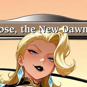 Peut inclure: Illustration d'un personnage nommé Ketramose, the New Dawn, avec des cheveux blonds, des yeux bleus et du rouge à lèvres noir. Le personnage porte des boucles d'oreilles en forme de diamant. Le texte "Ketramose, the New Dawn" est affiché au-dessus.