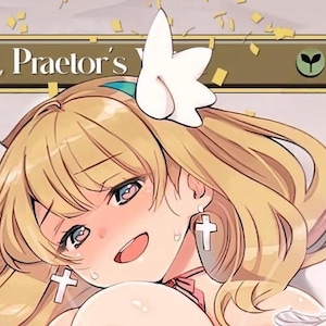 May include: An anime-style illustration of a character with long blonde hair and blue eyes. The character is smiling and wearing cross earrings. The image includes the text "Atraxa, Praetor's Voice" in a banner at the top.