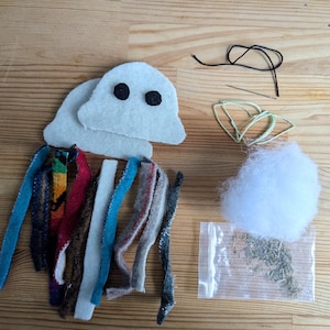 DIY mouse and jellyfish cat toy kit - with catnip and upcycled Pendleton wool