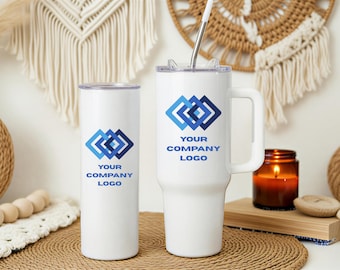 Set of 12 Custom Business Logo Sublimated Skinny Tumblers, Bulk Order