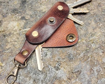 Brown Leather Key Holder: Personalized Monogram Keychain with Belt Hanger