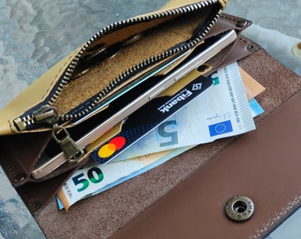 Leather iPhone 11/XR Wallet: Handmade Phone Case with Zipper Pocket, Free Monogram