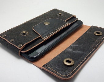 Handmade Cowhide Leather iPhone Wallet Case, Belt Loop & Card Holder