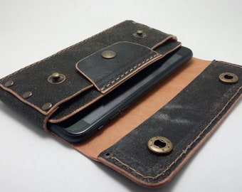 Vintage double sided genuine cowhide wallet to fit Iphone 15 Pro max Iphone15 all models cell phone case pocket card ID belt loop gift ideas