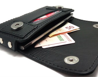 Black cowhide wallet to fit Iphone  Iphone 15 Pro max with magnetic snaps belt clip and belt loop handmade genuine leather wallet