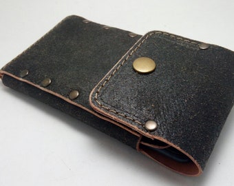 Case to fit iPhone 11 pro max XS MAX 7 8 plus from double sided vintage style genuine leather handmade case card pocket metal clip gift idea