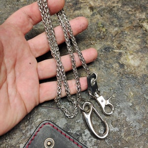 Unique Silver tone Wallet Chain with black leather gift for him handmade bike wallet chain mens accessories motorcycle rider chain leather