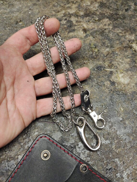 Unique Silver Tone Wallet Chain With Black Leather Gift for 