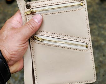 New handmade Italian leather travel pouch for passport boarding pass cash phone with inside pocket for credit cards with two zipper