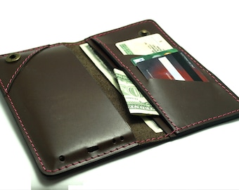 Handmade genuine leather case Iphone 16 pro max wallet cell phone case  from brown leather with 4 cards slots cash free initials gift ideas