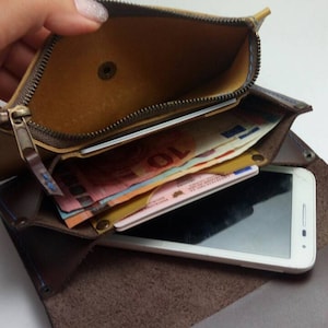 Genuine leather wallet to fit NEW IPhone 11 and Iphone XR with pockets for cash cards ID pocket with zipper for coins free initials giftidea