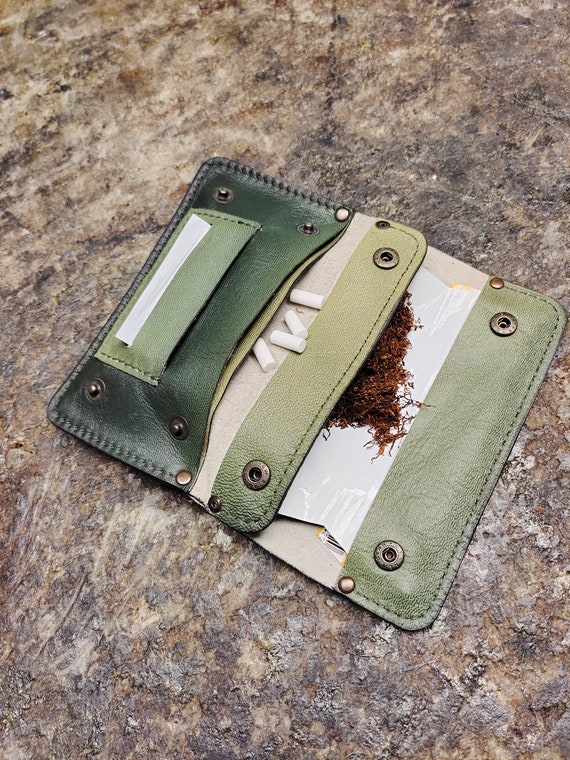 green tobacco pouch Personalized Green Soft Genuine Leather Tobacco Pouches Green Trend Tobacco  Cover Tobacco Case Tobacco Calf Leather Holder Free Initials