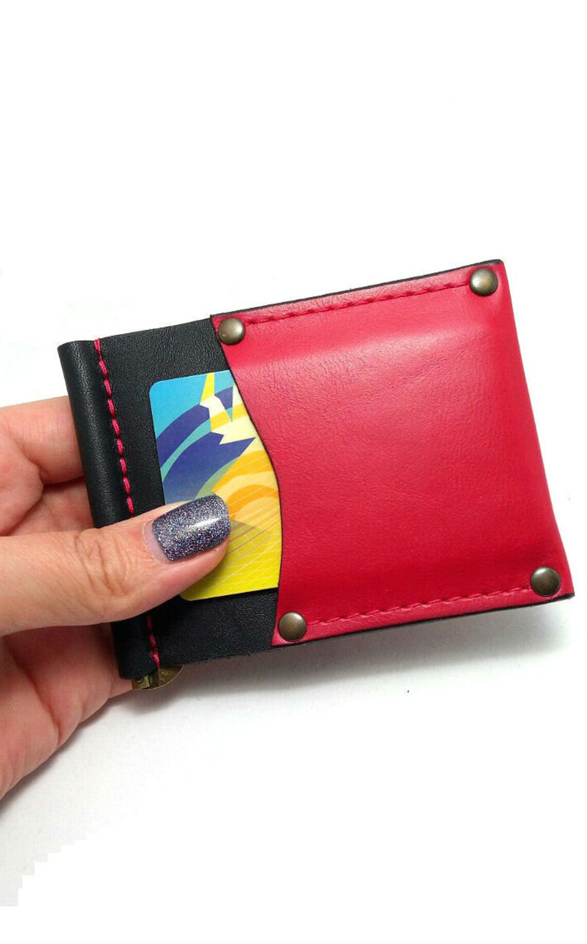 Personalized Wallet Money Clip in Cowhide Four Pockets for the Etsy