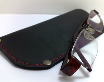 Leather Eye Glasses Case handmade Reading glass covers in black genuine leather handmade personalized free monogramming, initials gift ideas