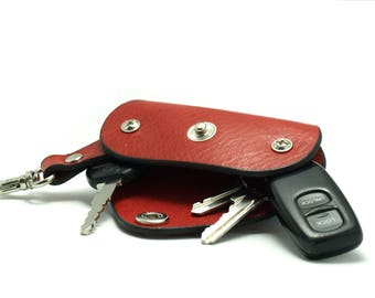 Red Cowhide Leather Keychain Key Holder: Personalized Belt Hanger