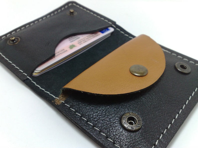 Perfect size wallet from black cowhide leather handcrafted card holder/ wallet /case/ business cards/ cash with coin purse, free monogrammed image 2