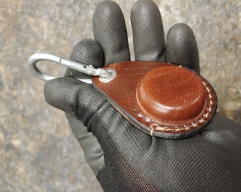 Handmade leather AirTag holder pocket keychain brown genuine leather AirTag Case cow AirTag Personalized Airtag Case multiple use initials