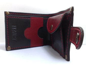 NEW wallet from genuine leather two pockets for business cards, ID, DL, two pocket for cash and coin purse/ personalized /gift ideas