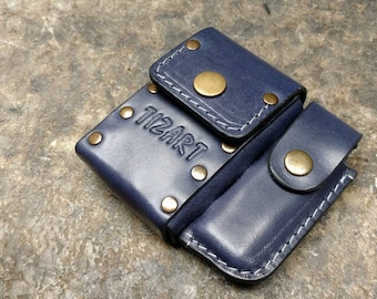 PERSONALIZED leather cigarette case,holds regular 20/ 100s size cigarette leather bag with lighter pocket belt loop free initials gift ideas