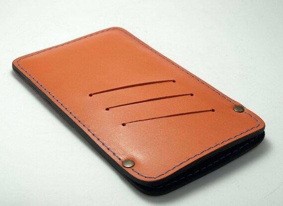 Orange Leather and Blue Thread Sleeve to Fit All Cell Phone Models Case With Three Pocket for Cards Cash ID Free Initials With Belt Loop - Etsy Orange Leather and Blue Thread Sleeve to Fit All Cell Phone Models Case With Three Pocket for Cards Cash ID Free Initials With Belt Loop - Etsy