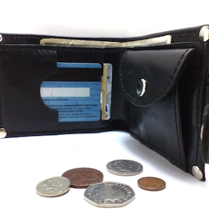 Cartera para hombre hecha a medida de cuero genuino, dos bolsillos para tarjetas de presentación, identificación, bolsillo DL para efectivo y monedero, ideas personalizadas / regalo